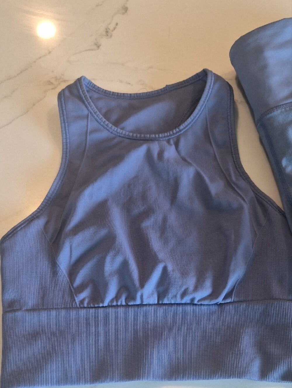 Lululemon Light Periwinkle Activewear Set - Cropped Sports Bra & Shorts - Picture 7 of 9